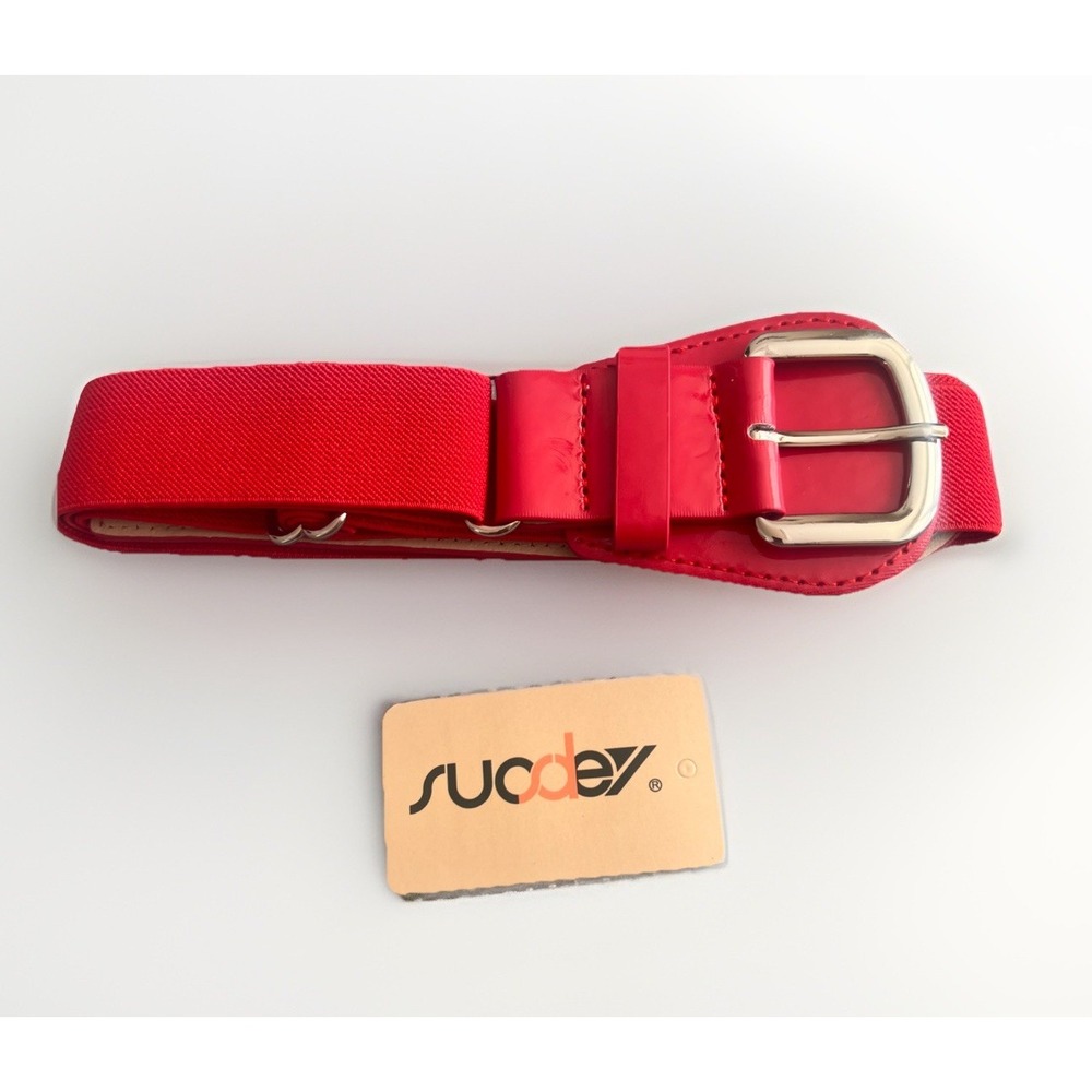 Suodey Red Leather Elastic Belt For Baseball Pants Adult‎ Adjustable Stretch New